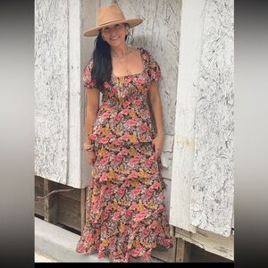 Entro Floral Maxi Dress with Pink and Yellow Accents